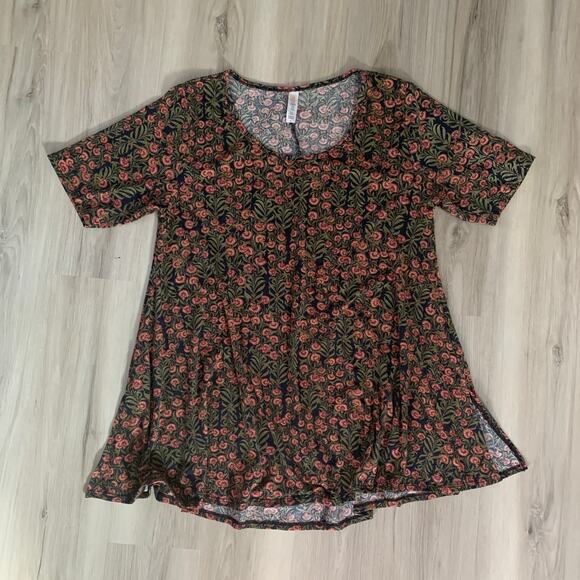 LulaRoe Womens Top Blouse Sweater Medium Floral Knit Pullover Short Sleeve Tunic - Picture 1 of 8